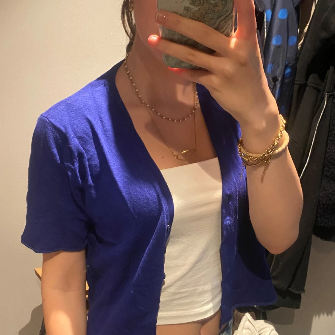 Kornblå kofta med kort ärm - 2