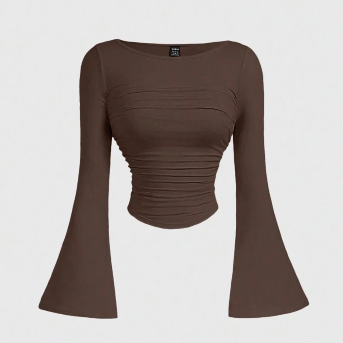 Brun croppad topp med utsvängda ärmar