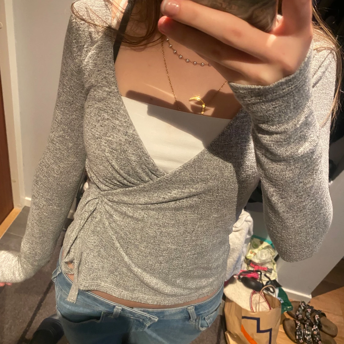 Grå omlottopp med knyt - 2