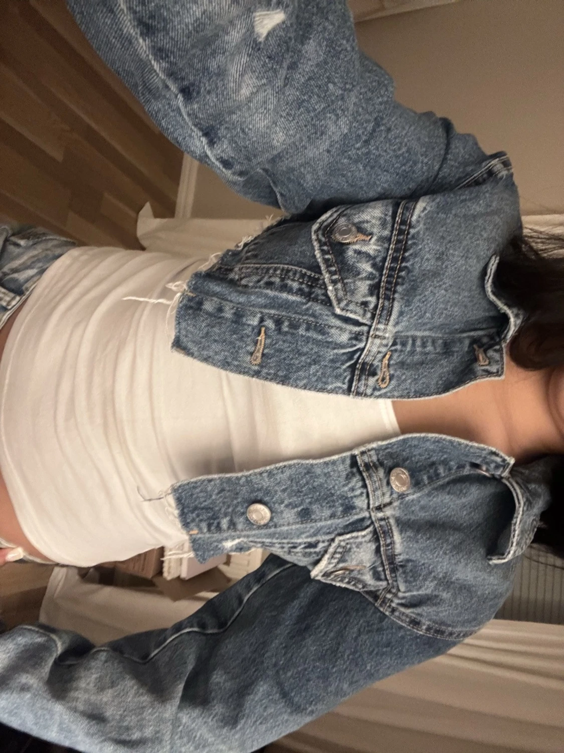 Croppad jeansjacka - 2