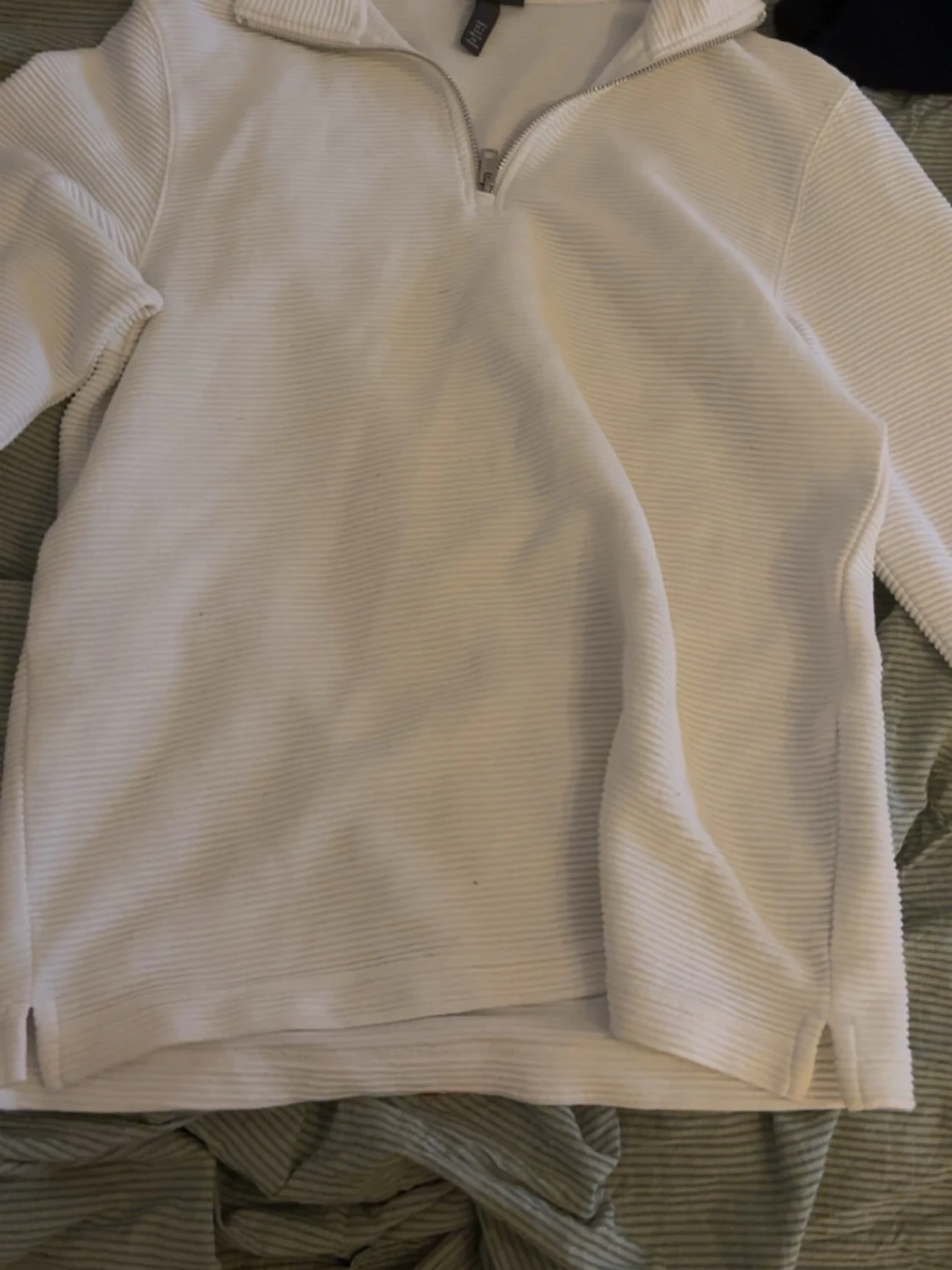 Vit ribbad half zip tröja H&M