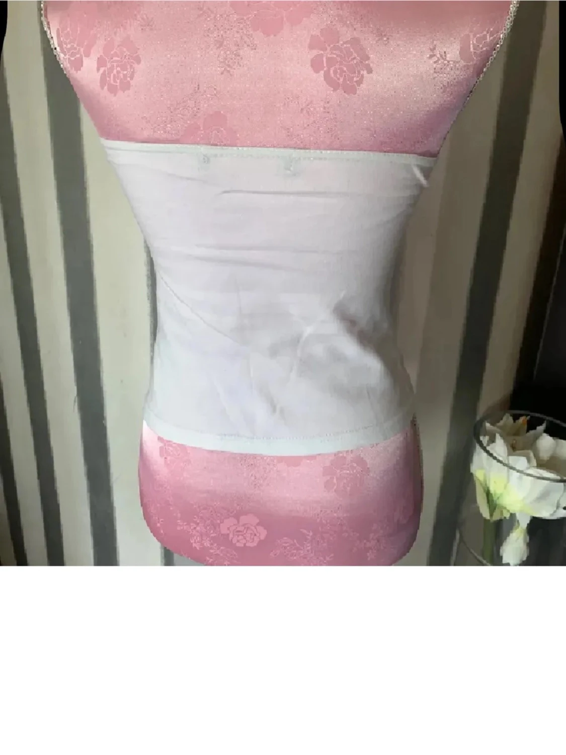 Vit linnetopp med turkost tryck - 1