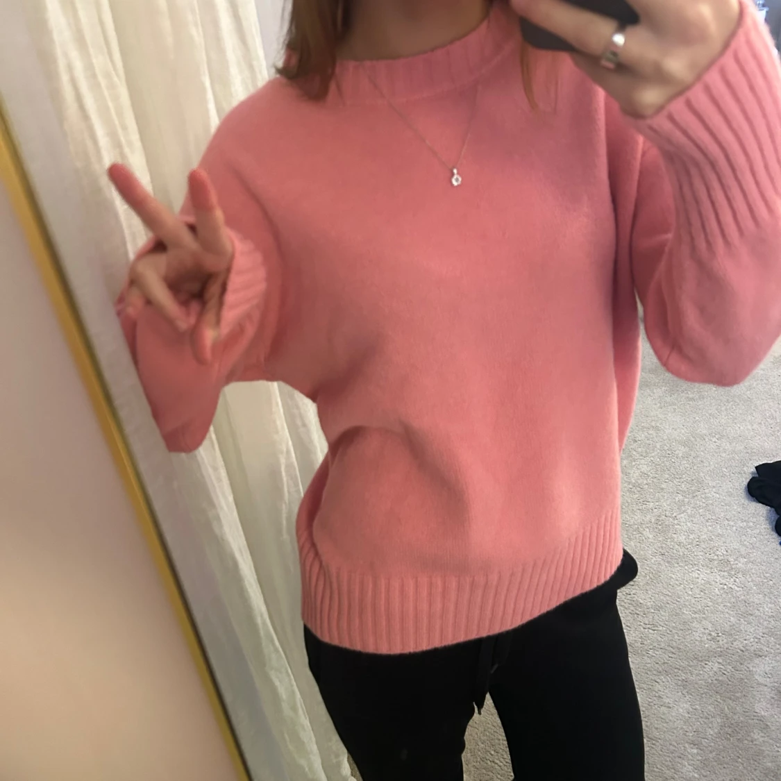 Rosa stickad tröja med rund hals - 2