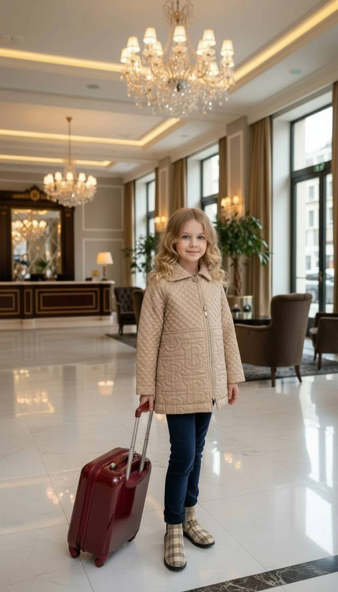 Beige trenchcoat med rutig detalj - 3