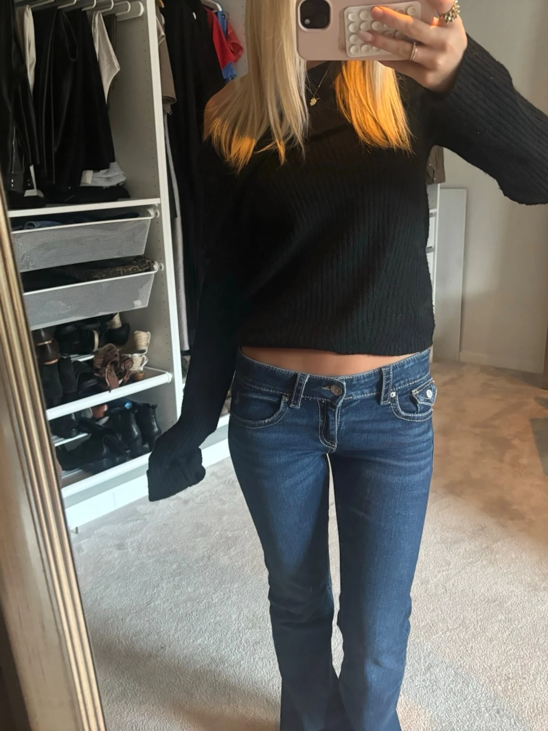 Blå bootcut jeans med låg midja - 1