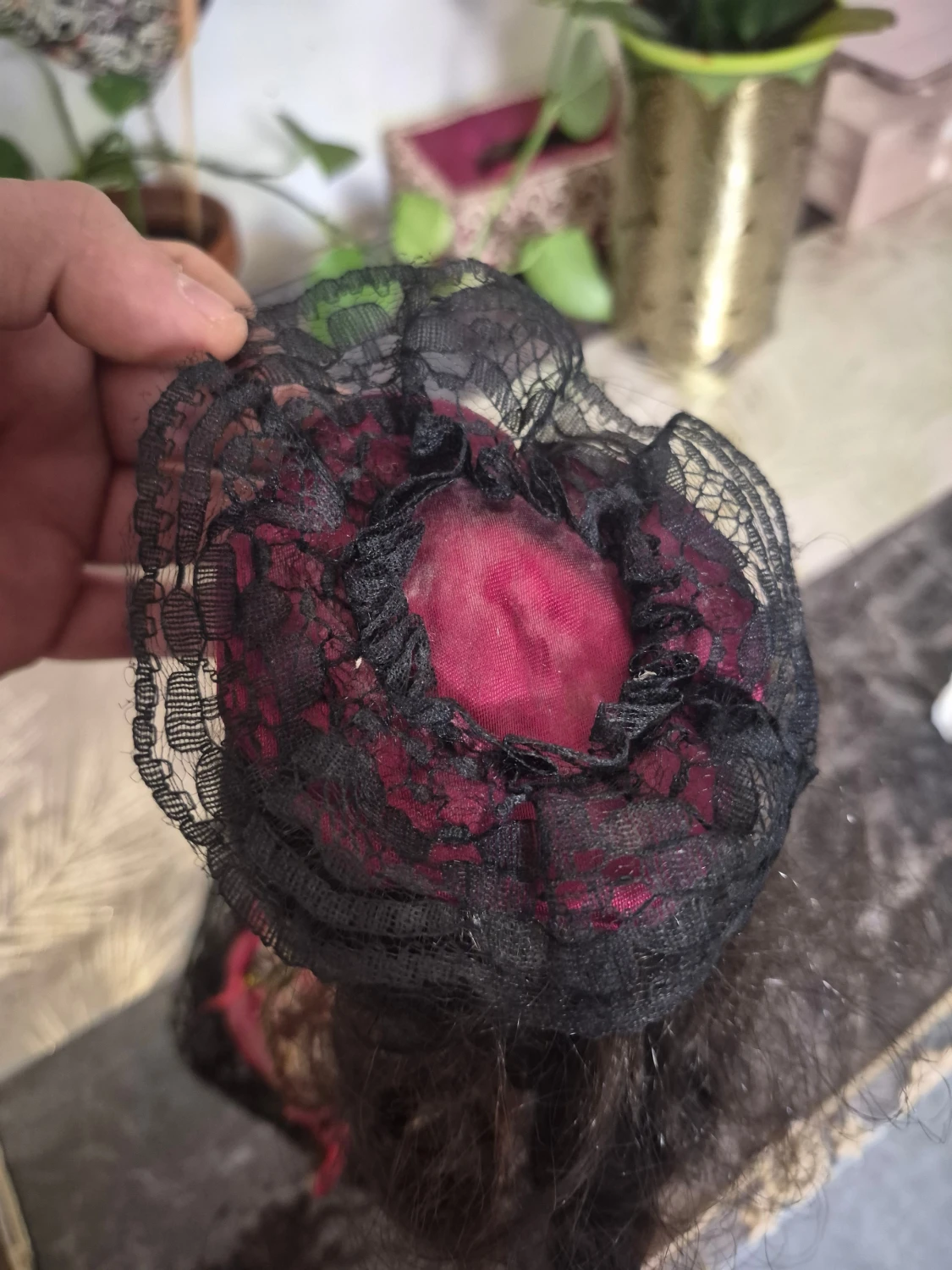 Viktoriansk stil samlarminnen, 45cm porslinsdocka, rubinbruna ögon, svart hår - 6