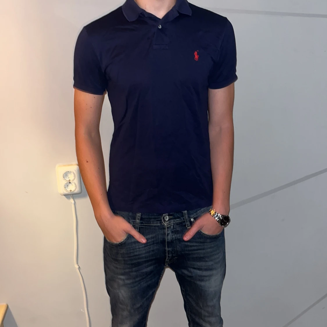 Marinblå pikétröja från Ralph Lauren