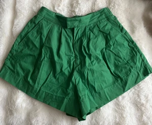 Gröna highwaist shorts - Snygga gröna shorts, hög midja. Loosefit med veckade detaljer framtill. Sköna och lätta! Från Gina tricot. Eventuella veck som syns på bilden (skrynkligt) medföljer förstås inte vid köp! 