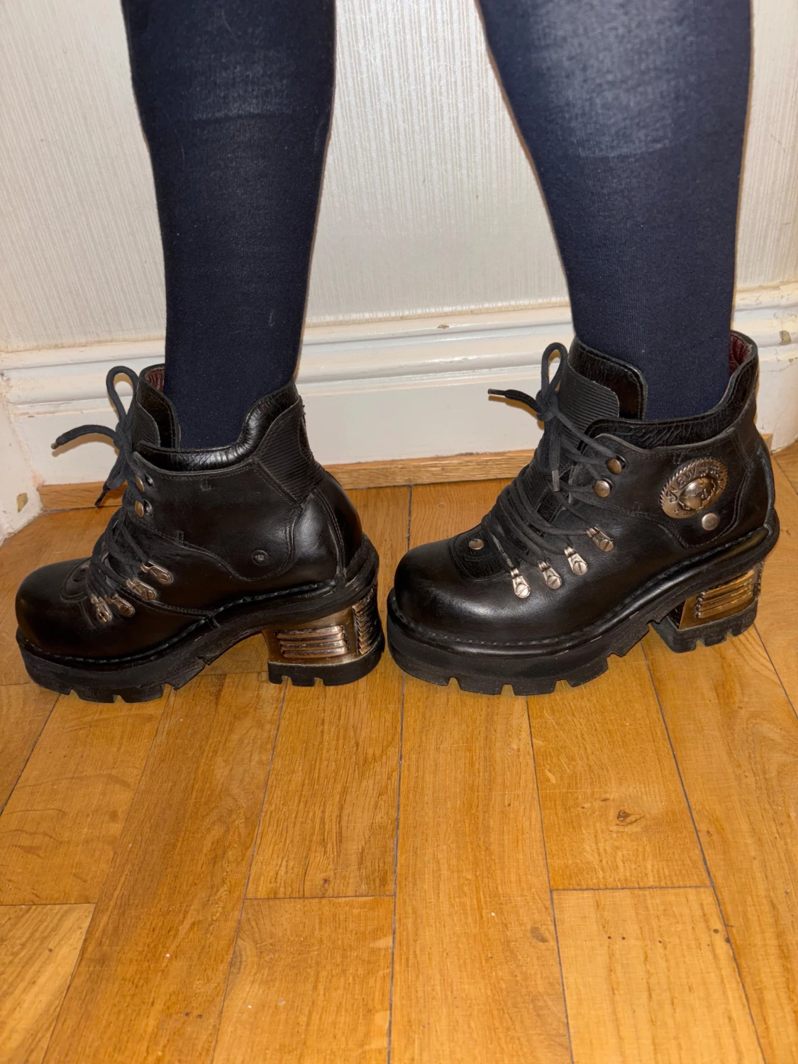 New Rock Planet kängor – svart läder – strl 37