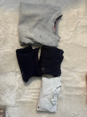 GANT t-shirt i navy och vitt - Säljer tre stilrena GANT t-shirts i navyblått och vitt med klassisk logga broderad på bröstet. Alla har rund hals och korta ärmar, perfekta för en clean och enkel look. Materialet är mjuk bomull som känns skönt mot huden. 