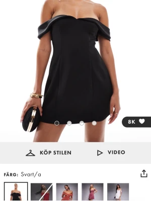Svart offshoulder kortklänning ASOS - Supersnygg svart kortklänning från ASOS med offshoulder-design. Helt oanvänd! Storlek 34 (xs-s)
