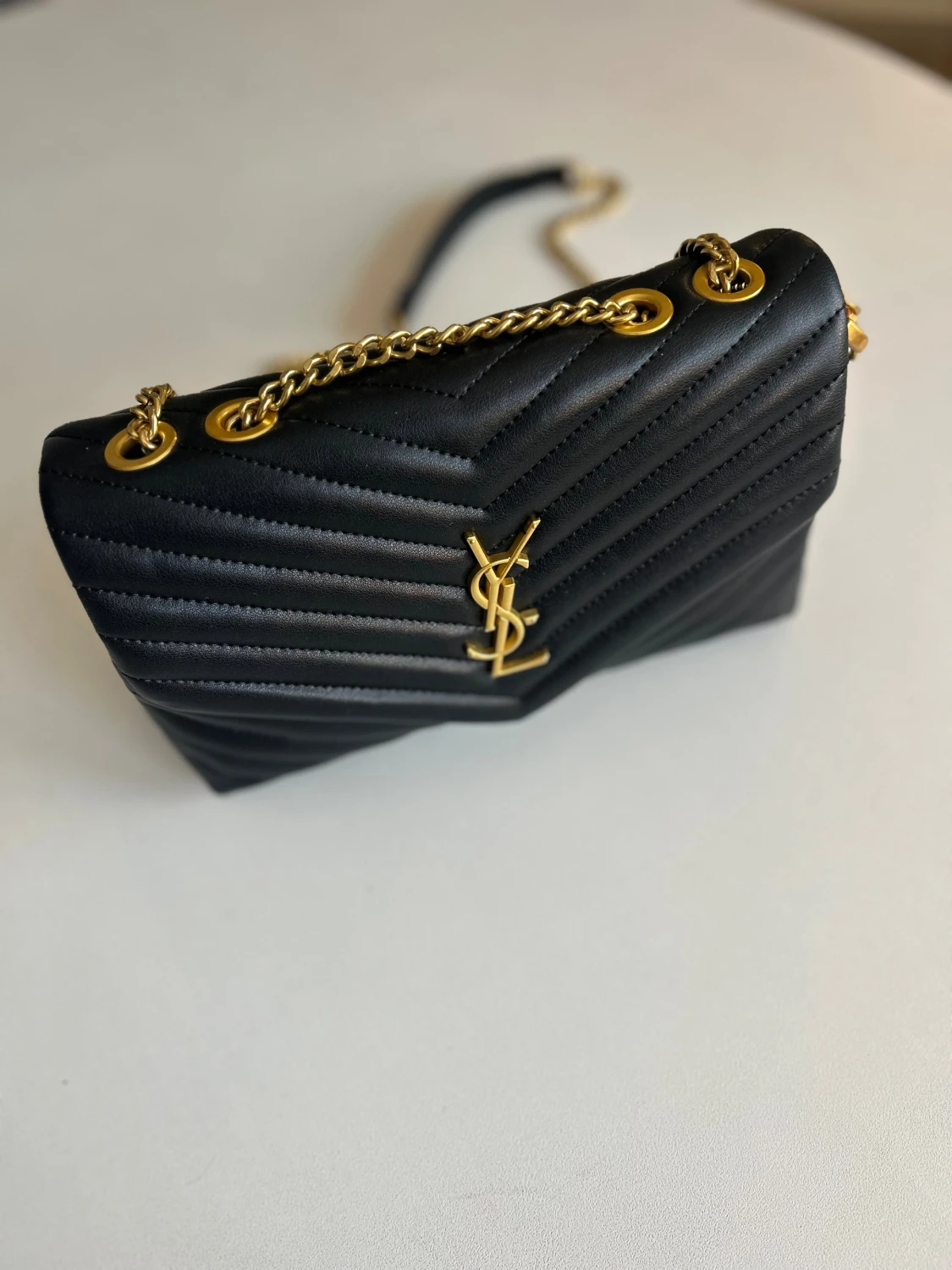 Svart axelremsväska handväska guld kedja skinn läder imitation - 2