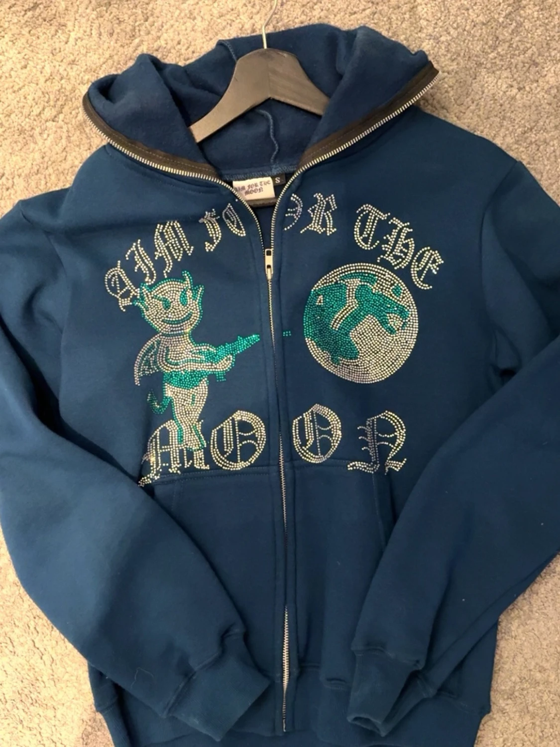 Blå Aim For The Moon hoodie,S
