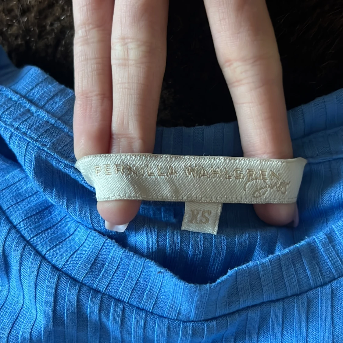 Blå ribbad topp Pernilla Wahlgren XS, blå backless tröja - 3