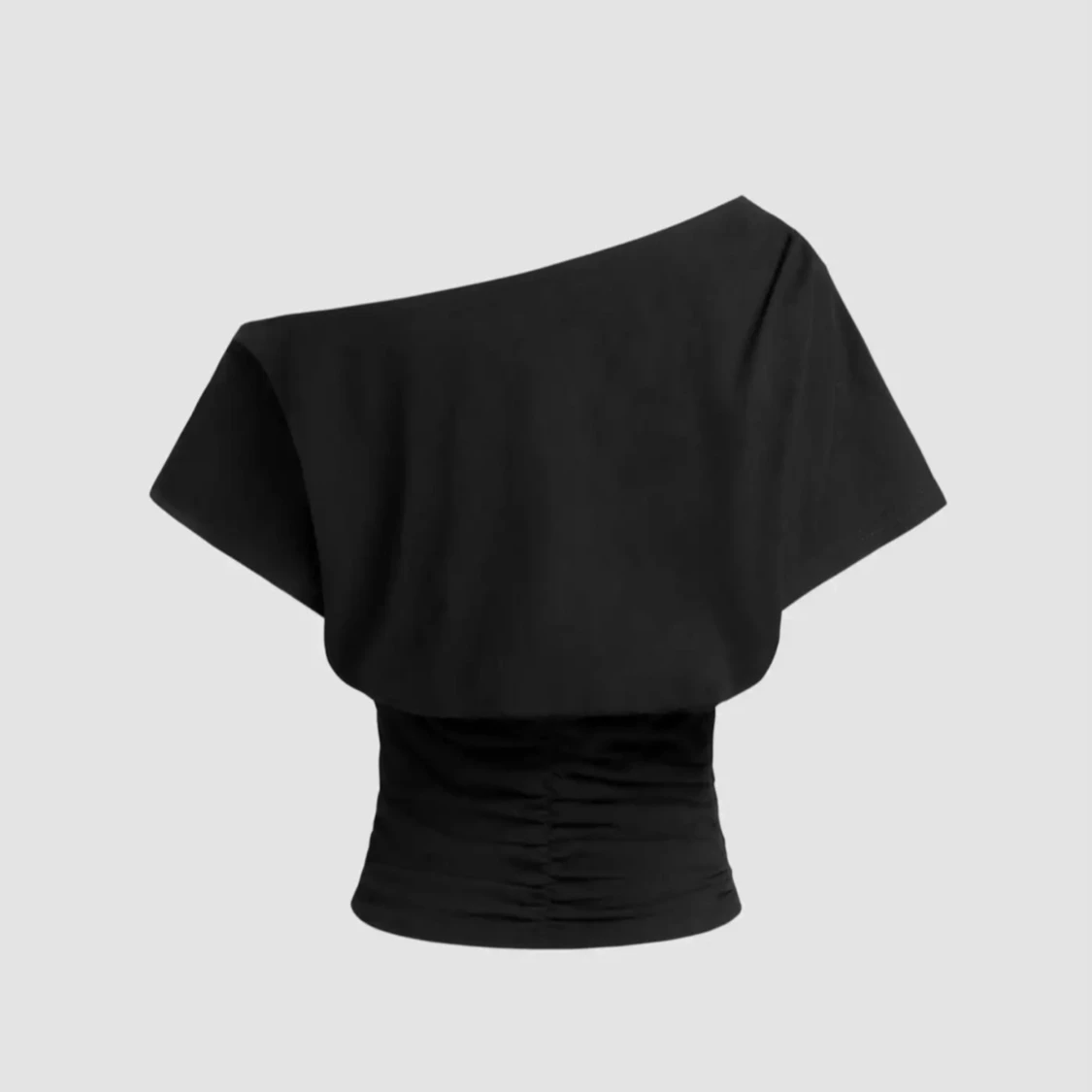 Svart offshoulder topp med rynkad midja