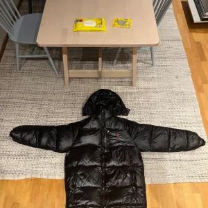 Svart dunjacka från Polo Ralph Lauren - Säljer en svart dunjacka från Polo Ralph Lauren med huva och röd logga på bröstet. Jackan har quiltad design, dragkedja framtill och sidofickor med dragkedja. Perfekt för kalla dagar och har en riktigt schysst streetstil.