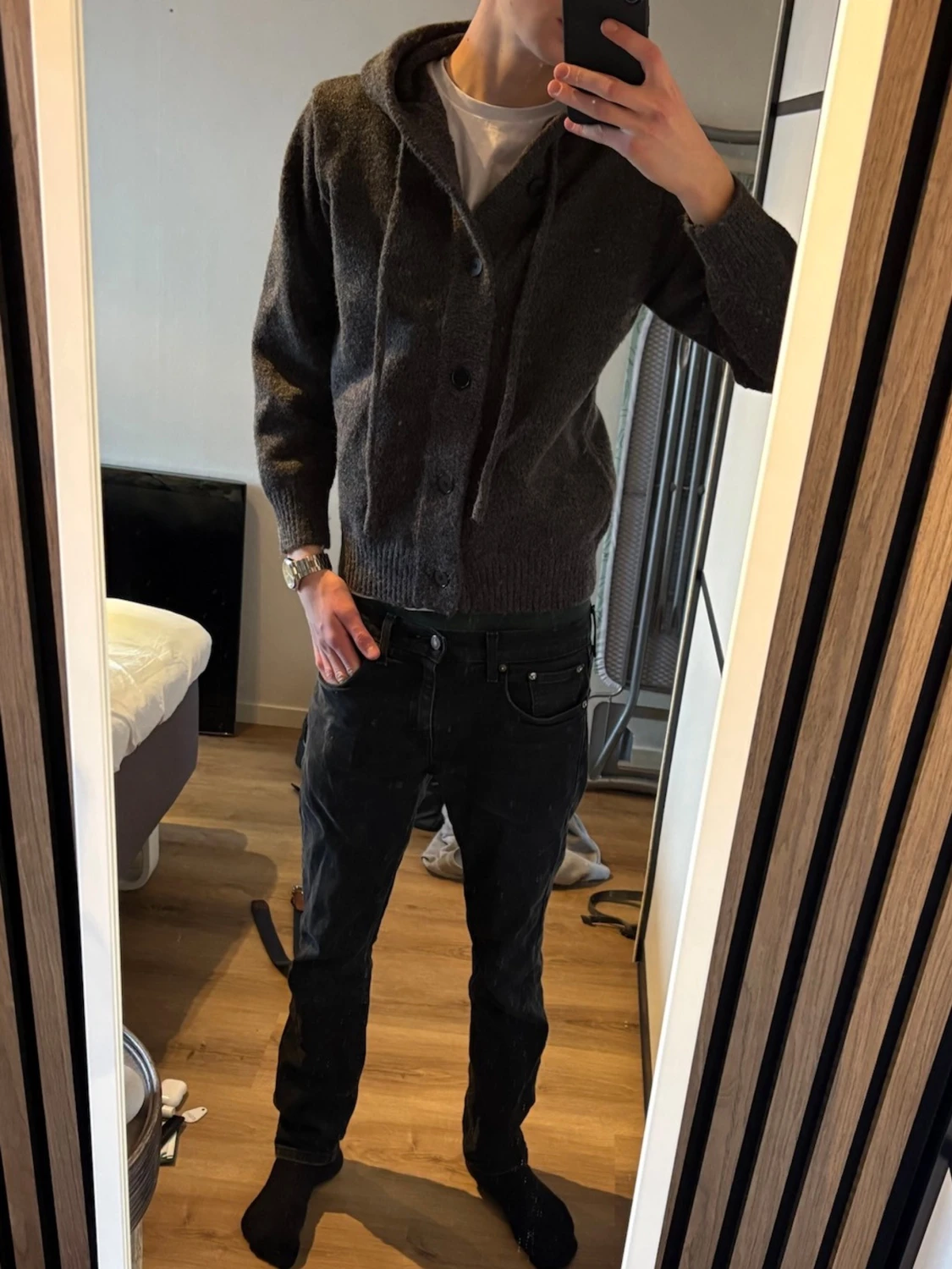 Stickad cardigan hoodie - 1