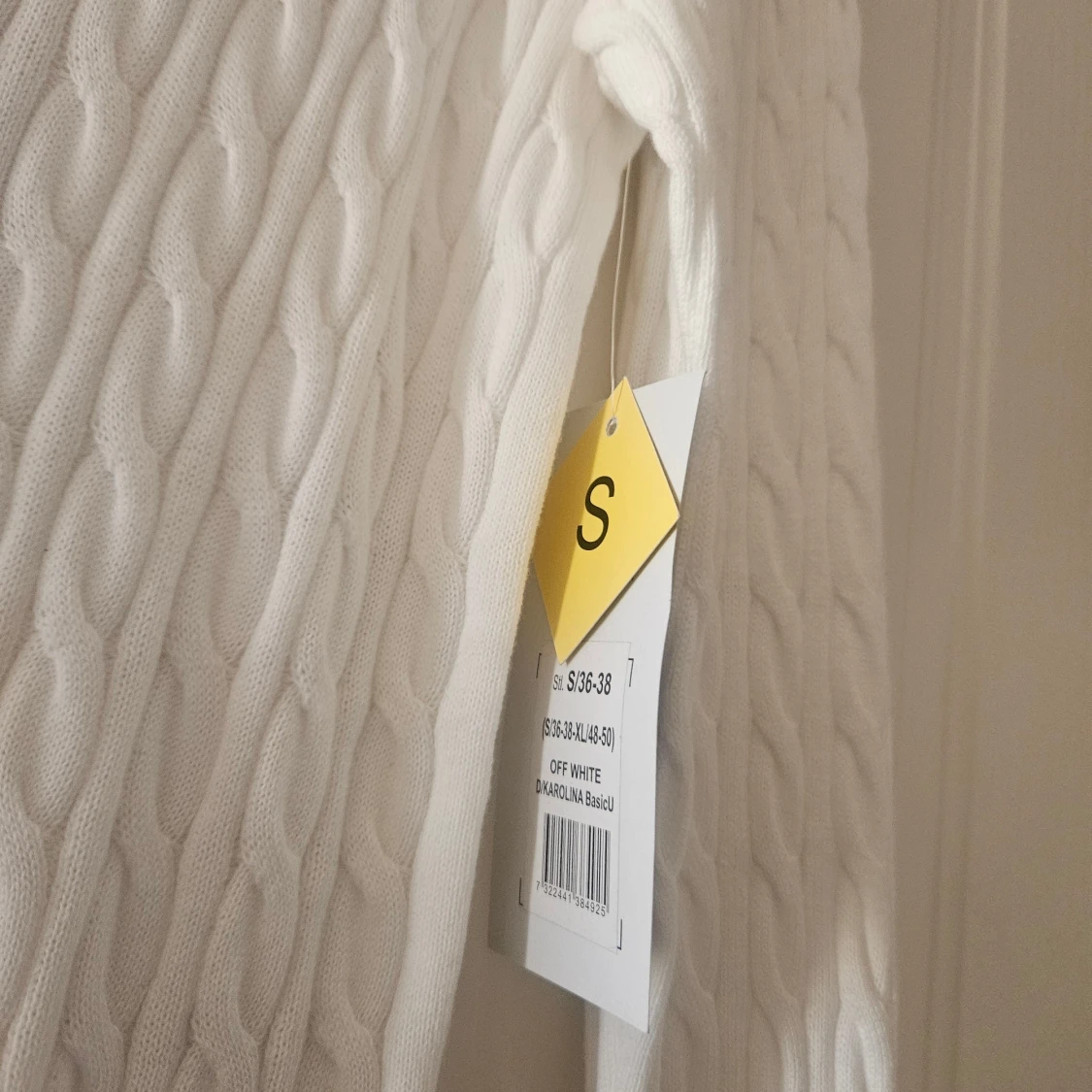 Vit kabelstickad kofta Basic You S - 1