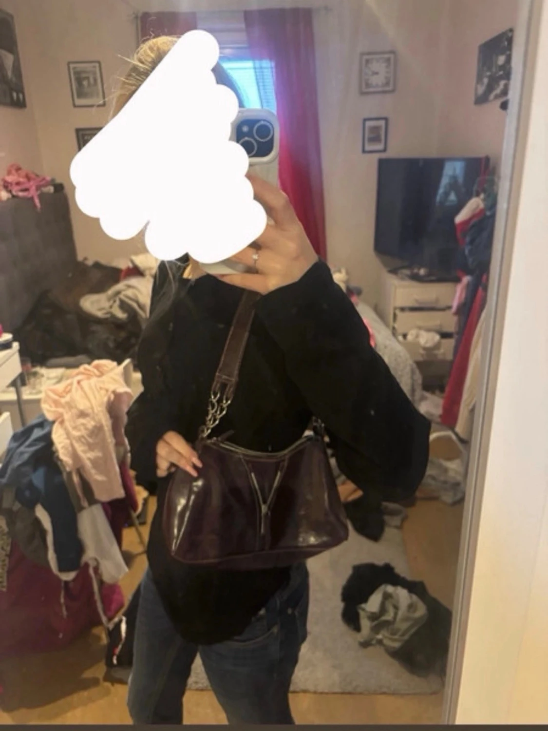 Mörklila axelväska i skinn - 1