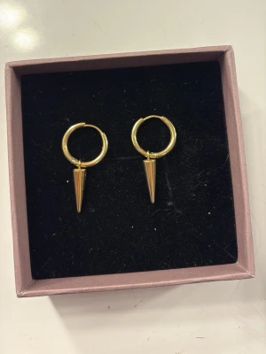 Guldpläterade hoops från Edblad - Snygga guldpläterade hoops från Edblad med hängande konformade detaljer. Örhängena har en modern och edgy design som sticker ut. Perfekta för dig som gillar minimalistiska men ändå unika accessoarer. Kommer i originalask.