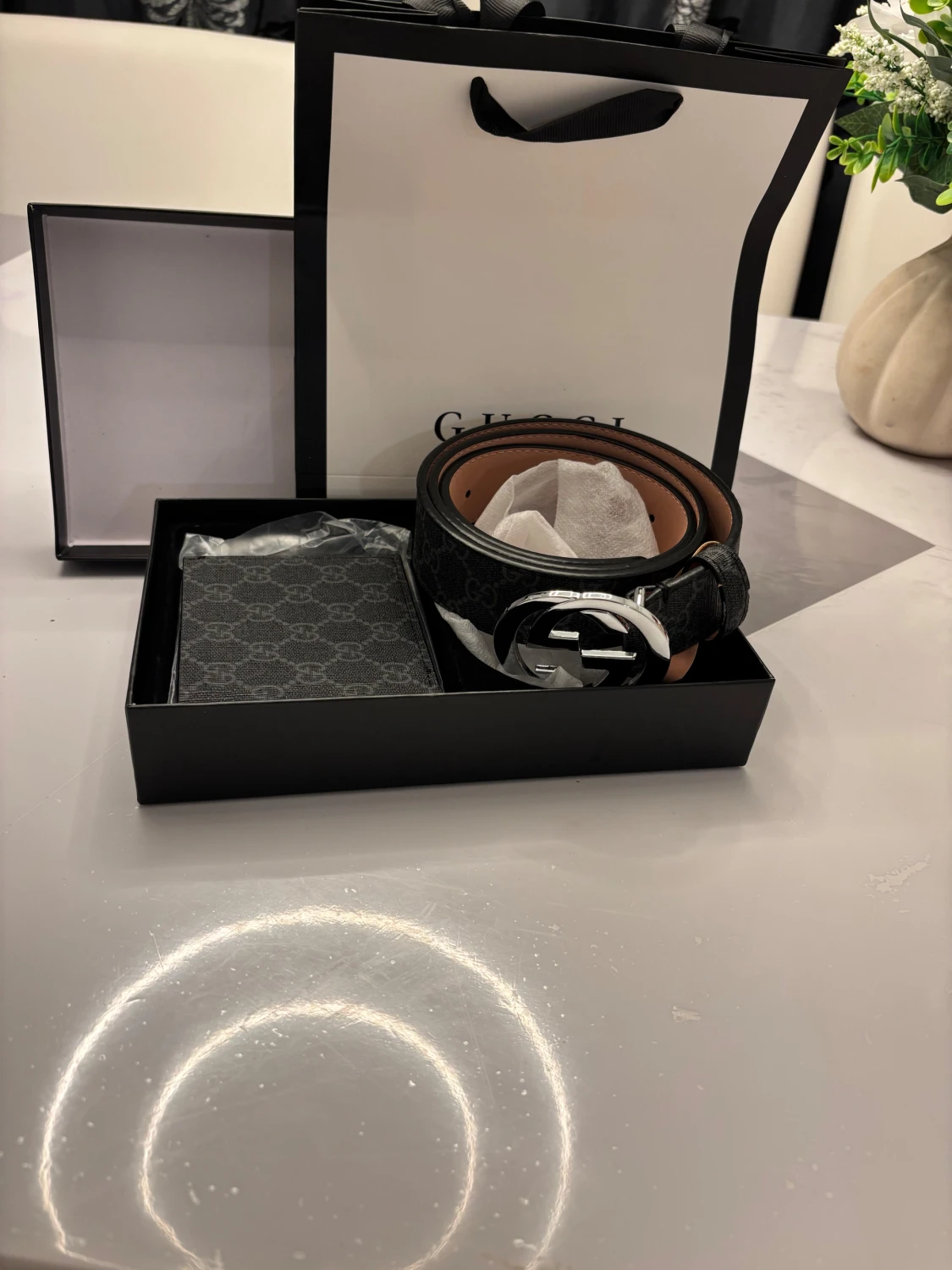 Svart Gucci bälte med GG-spänne - 1