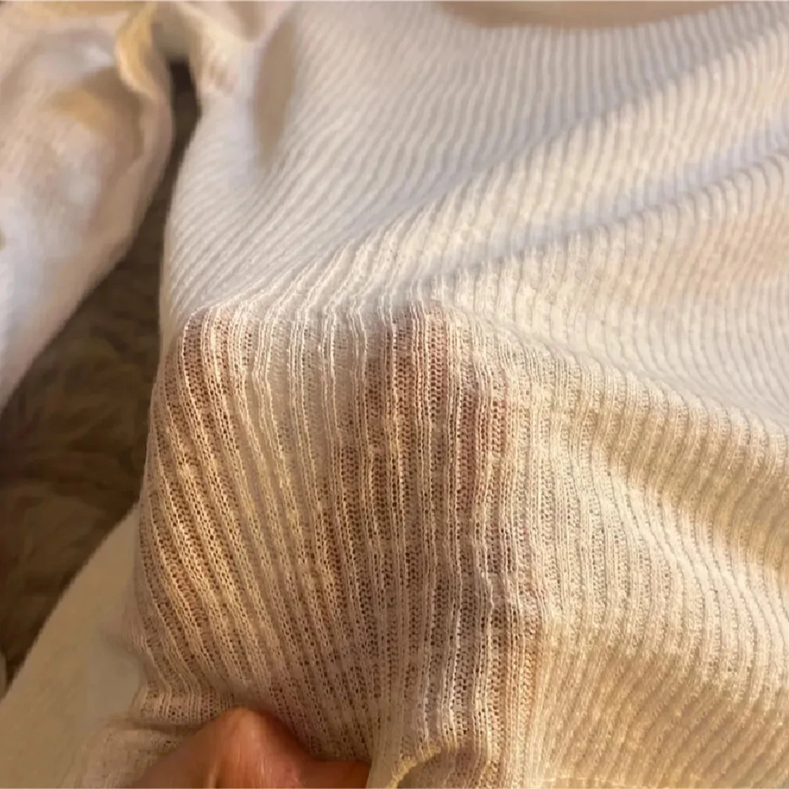 Vit ribbad långärmad topp XS 157 - 3