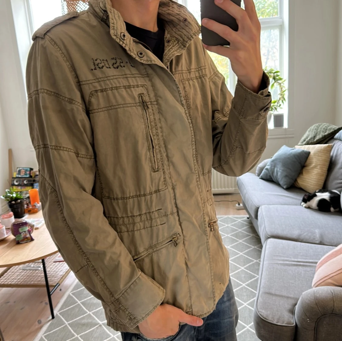 Beige/olivgrön Fieldjacket  - 1
