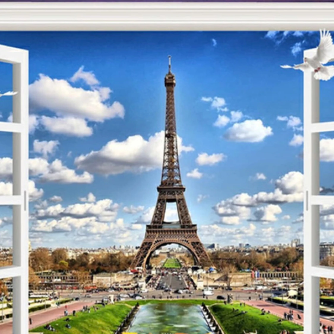 Tavla 3d Eiffeltornet i Paris från fönstret utan ram