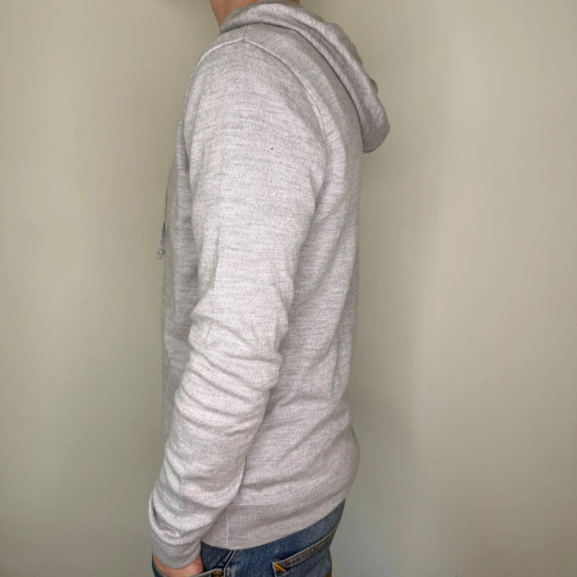 Ljusgrå 100% merinoull hoodie - 1