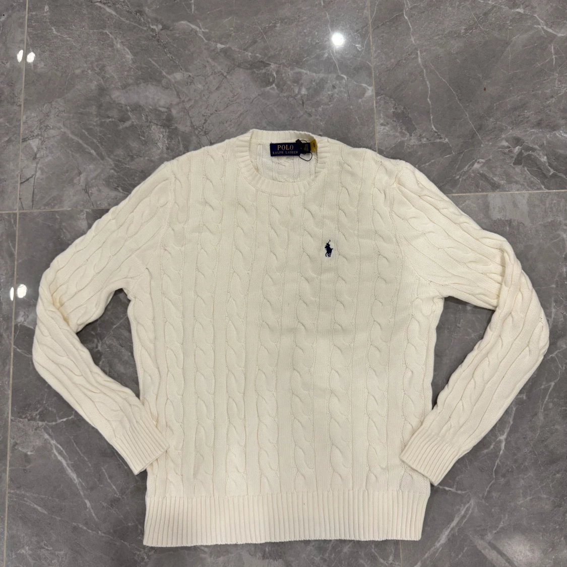 Vit kabelstickad tröja Polo Ralph Lauren