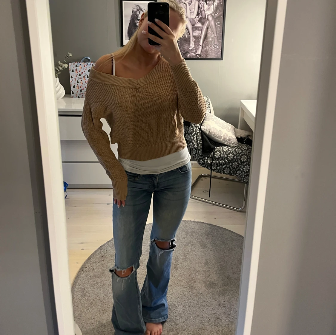 Beige stickad tröja från Gina Tricot