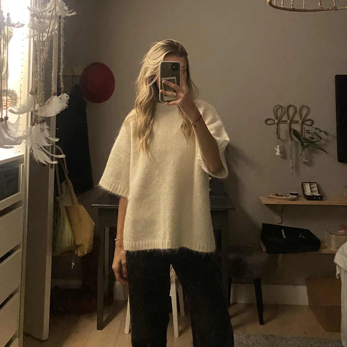 Kortärmad stickad tröja  - 91