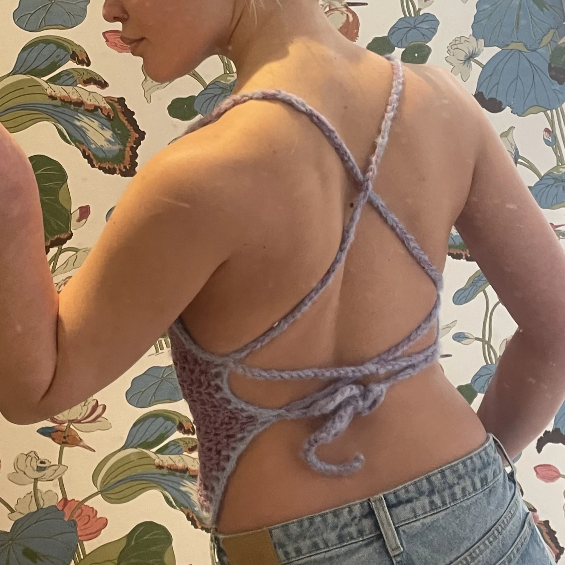 Virkad lila topp - 90