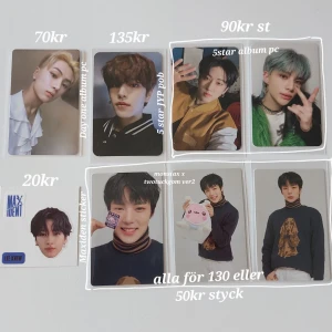 Kpop photocard straykids, monstax, enhypen  - Säljer lite photocards! Priser står i bilden. Alla är i mint condition och packas väl! Kan ge lite rabatt om man köper fler (jäller inte trepacket då det redan är rabatt), är öppen för prisförslag. Vill bara bli av med det 🤍 15kr frakt