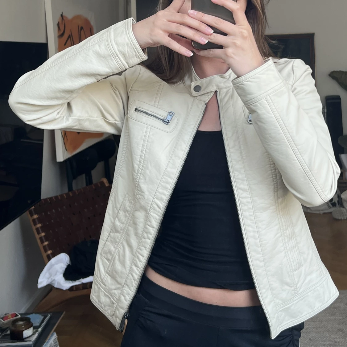 Ljus skinnjacka läderjacka  - 91