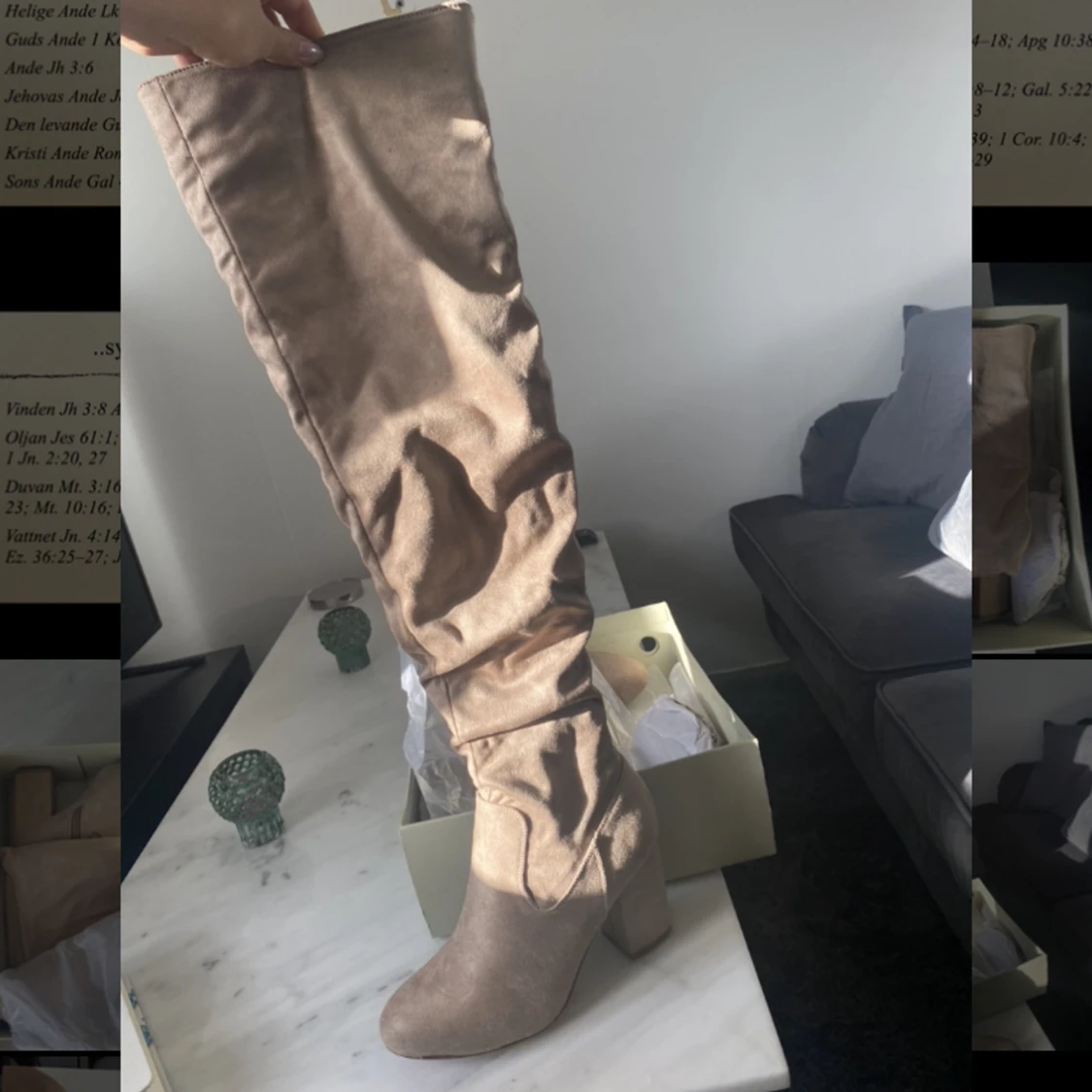 Over knee mocka stövlar beige oanvända - 91