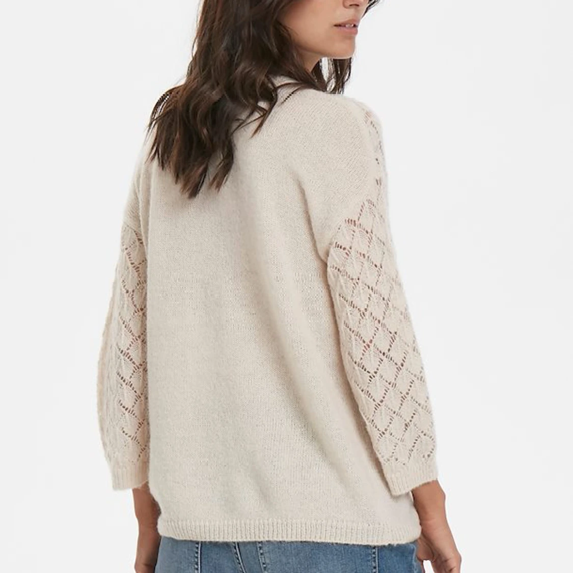 Beige/vit stickad tröja - 90