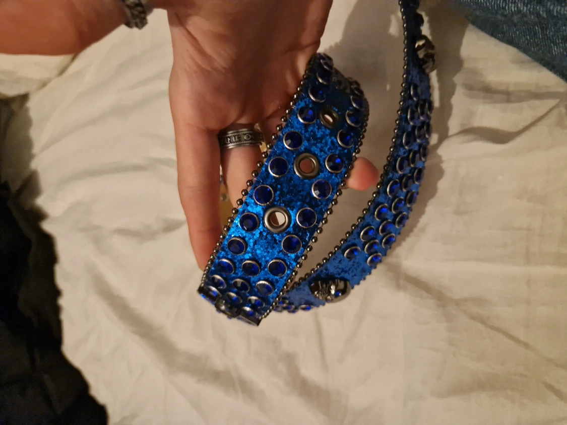 Blått rhinestone bälte - 90
