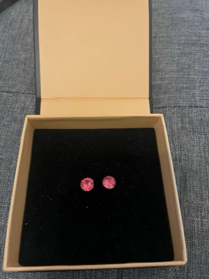 Rosa stiftörhängen med sten - Säljer ett par snygga stiftörhängen med rund, rosa sten i silverfärgad infattning. Perfekta för dig som vill ha en färgklick till din stil.  (Obs asken kommer inte med)🥰