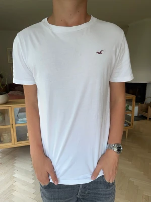 Hollister T-shirt vit herr  - Vit t-shirt från Hollister. Klassisk modell med den ikoniska loggan broderad på bröstet. Mjukt, skönt material och bra passform. Perfekt basplagg till garderoben! Två fläckar på sista bilden, annars i bra skick. Djur- och rökfritt hem. Fraktar snabbt.#hollister #tshirt #vittshirt #basplagg #hollistercalifornia #sommar #herrkläder #kille #fashion #vintedse