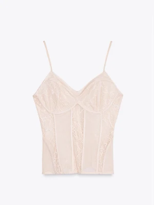 Korsettopp - Ljus rosa/beige korsettopp med fint mönster, tajt passform men stretchigt material