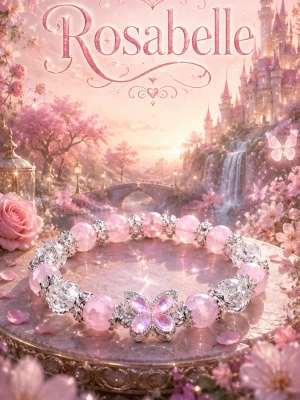 Rosabelle 🌸 Armband  - Sött armband med rosa och genomskinliga pärlor, dekorerat med en glittrig fjäril i mitten. Armbandet har silverfärgade detaljer mellan pärlorna och ger en romantisk och lekfull vibe. Perfekt accessoar för att lyfta din outfit med lite extra färg och bling.
