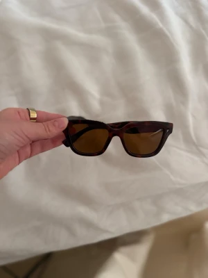 Bruna  solglasögon - Snygga solglasögon med rektangulära bågar i mörkbrunt sköldpaddsmönster och bruna glas. Klassisk och trendig modell som passar perfekt till soliga dagar. Bågarna är i plast och har en stilren look.