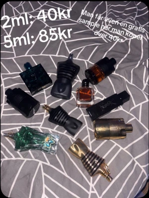 Parfym - Hej, säljer sample på olika parfymer, priserna står på bilden, är det några frågor kontakta mig och alla ordern blir pakat på TikTok namn:Elite_sample.  