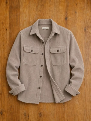 HERING Beige Manchester Overshirt / Skjortjacka –S - Snygg och stilren HERING overshirt/skjortjacka i beige/taupe manchester (corduroy). Klassisk workwear-inspirerad design med fyra praktiska fickor, skjortkrage och mörka knappar. Perfekt som lagerplagg över en skjorta eller T-shirt.  * Märke: HERING * Storlek: P/S (ungefär Small) * Färg: Beige / taupe * Material: 100% polyester * Stil: Overshirt / skjortjacka / workwear * Tillverkad i Kina * Skick: Mycket fint skick – se bilder för skick