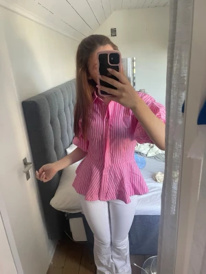 Rosa randig peplumblus - skitsnygg rosa randig peplum blus / skjorta från Zara. helt slutsåld på hemsidan. Använd en gång så gott som ny.