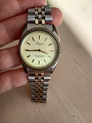 Klassisk silver- och guldfärgad Regal klocka - Stilren klocka från Regal med rund urtavla i guldton och matchande index. Armbandet är i metall med både silver- och guldfärgade länkar. Klockan har räfflad kant runt urtavlan och är vattentät upp till 30 meter. Perfekt accessoar för en clean look.