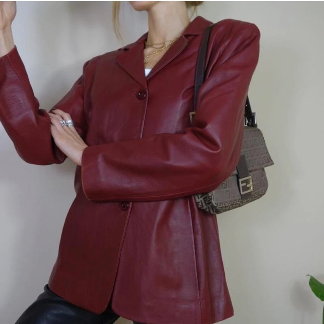 Burgundy/Mörk Röd 100% läder blazor - 91