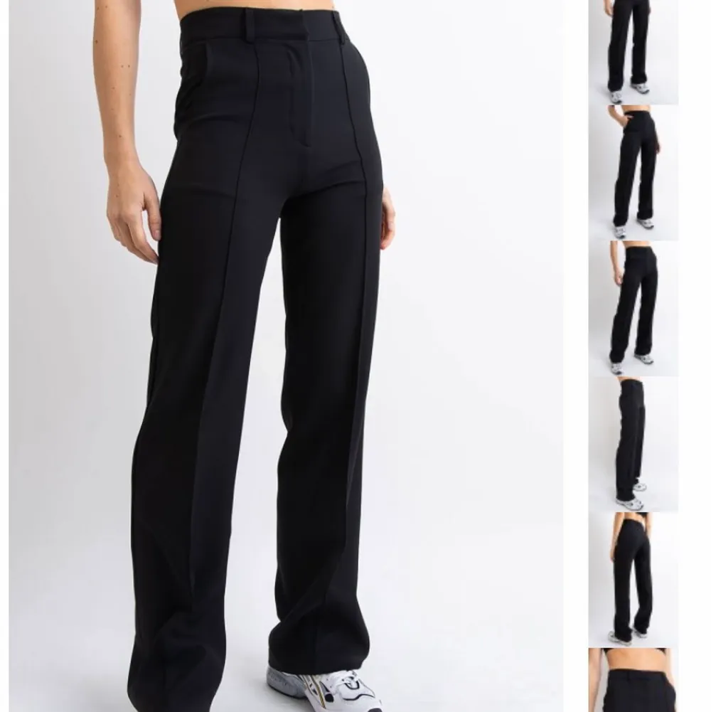 Svarta kostymbyxor från Madlady i storlek 34 Längd 30🥰 Väldig fint skick på byxorna men säljer pga att jag inte riktigt använder dem, mer bilder kan fås!!💖 köparen står för frakten!. Jeans & Byxor.
