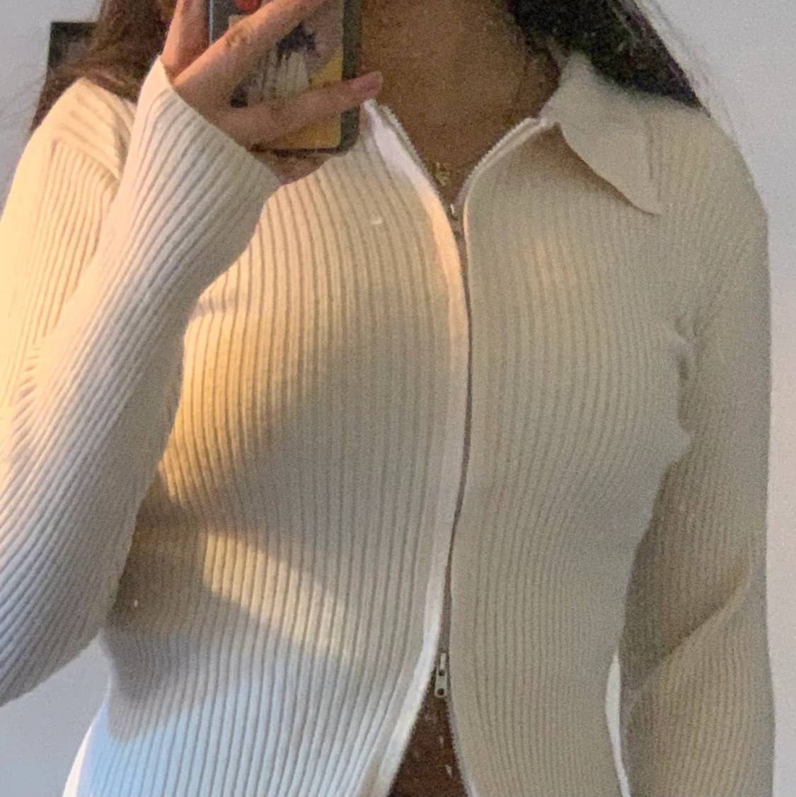 Ribbad långärmad crop top 